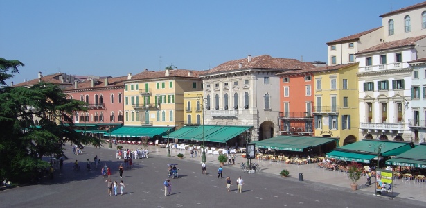 Piazza Bra (main square) in Verona, Italy