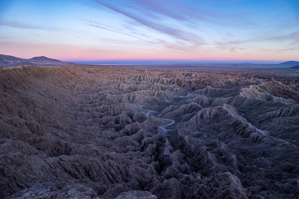 Anza Borrego State Park from Potts Point, California at sunset