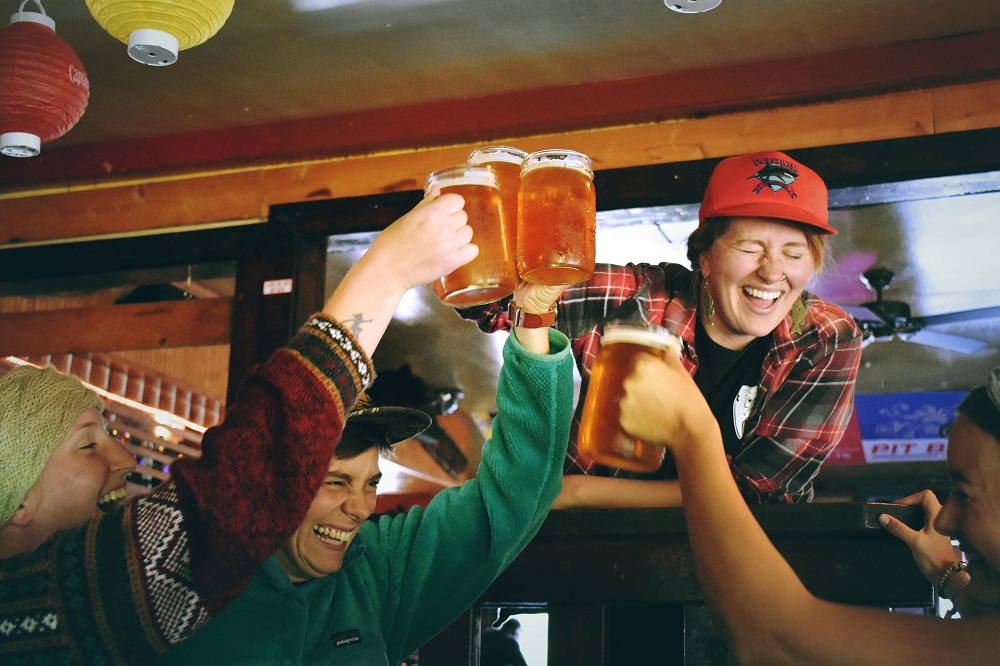 Drinking in a hotel in Seward, Alaska