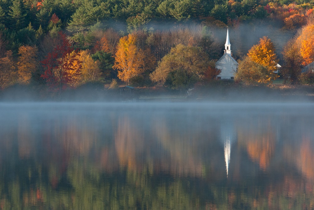 Little White Church near Eaton in New Hampshire; New England in Fall