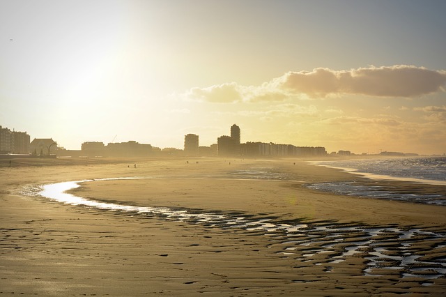 Beach in Oostende at sunset, Belgium