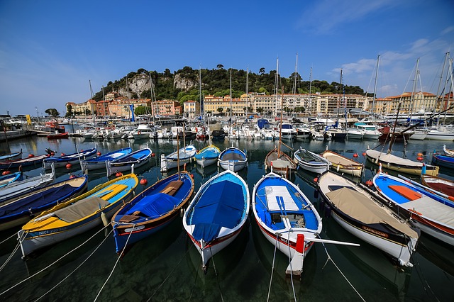 Fishing boats in Nice on the Cote d'Azur, nice motorhome rental, france