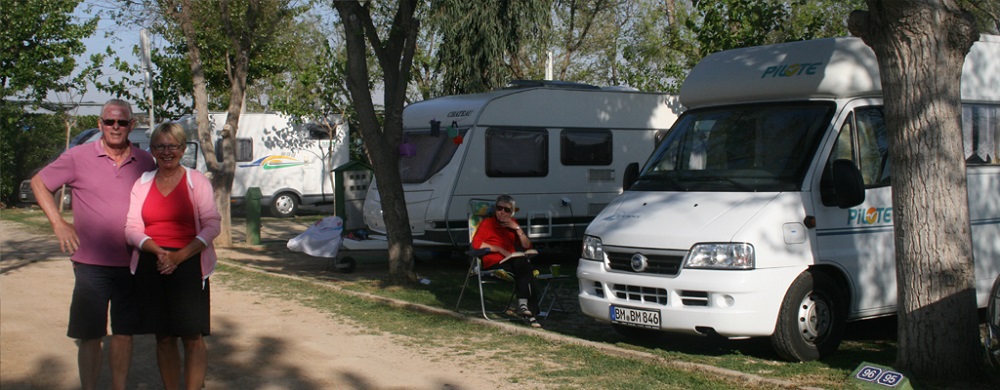 Motorhomes parked at Coll Vert Camping, Valencia, Spain