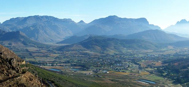 Franschhoek and Berg River Valley from Franschhoek Pass, Cape Town to Grabouw