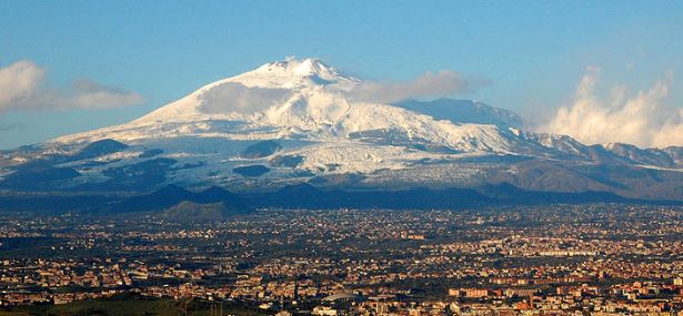 Mt Etna with Catania in the foreground, Catania Motorhome Rental, Sicily