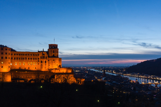 Castelo de Heidelberg ao pôr-do-sol, Rota Bertha Benz Memorial