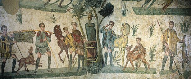 Mosaico de caça na Villa Romana del Casale, Sicília, Autocaravana de aluguer no Aeroporto de Palermo