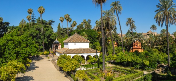 Alcazar Gardens em Sevilha, aluguer de autocaravana em Barcelona, Espanha